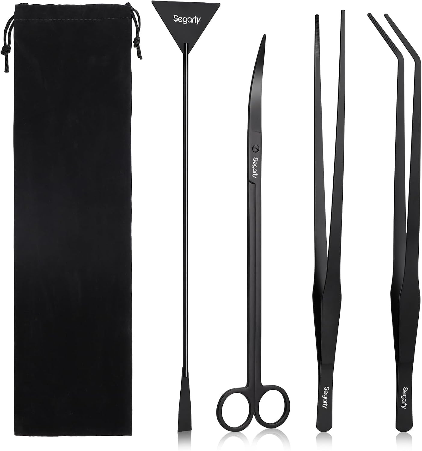 Segarty Longer Aquarium Aquascaping Tools, 4 in 1 Stainless Steel Black Aquarium