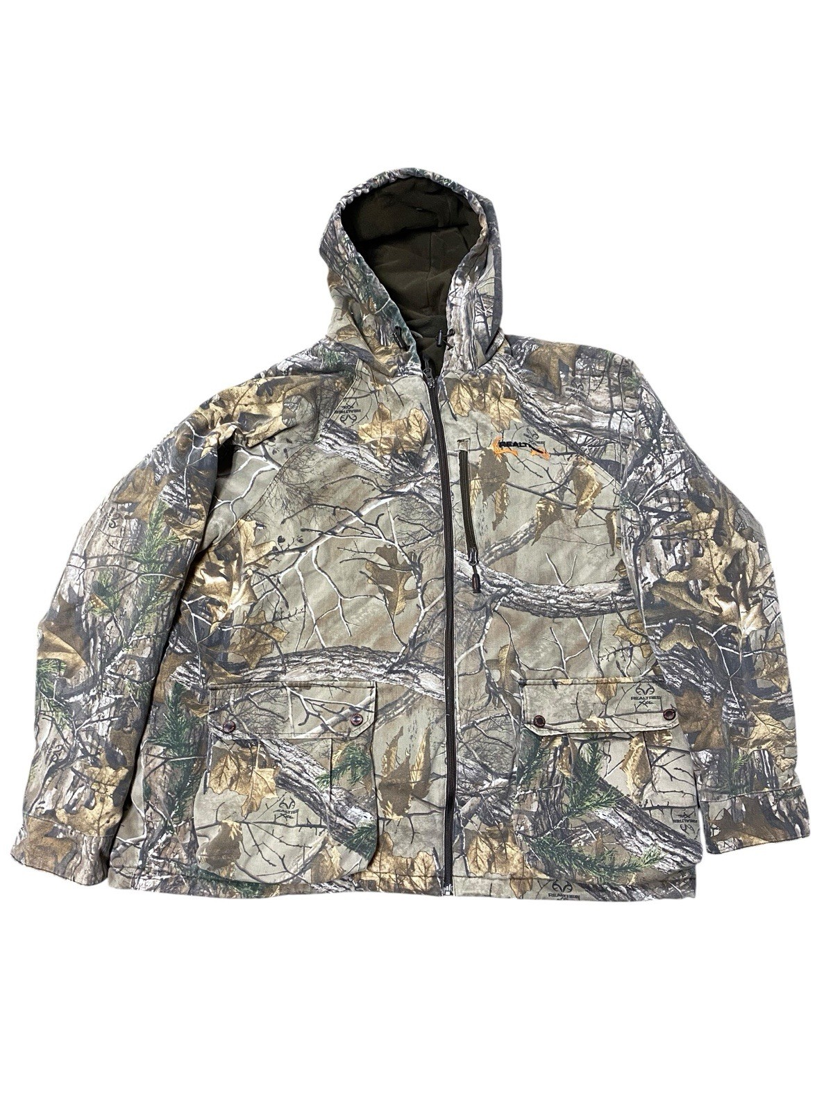Realtree Mens 3XL Hooded Camo Hunting Jacket Insulated Full Zip Coat