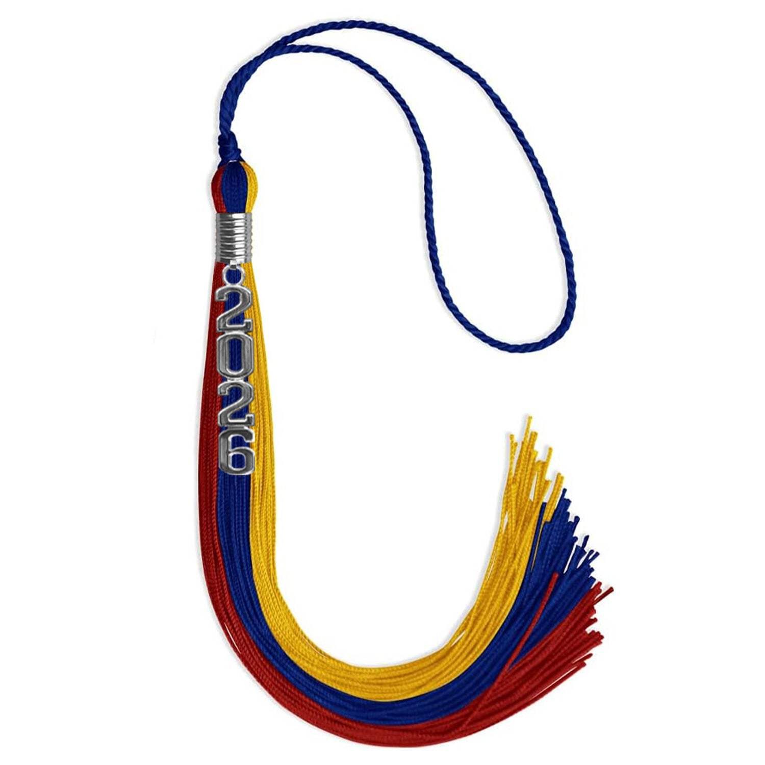 Endea Graduation Royal Blue/Red/Gold Tassel With Silver Stacked Date Drop