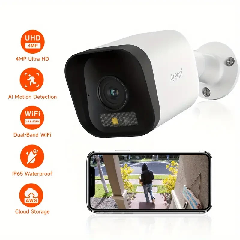 ARENTI 4MP 2.5k Outdoor Wireless Security Camera, ( PLUG IN..} 2PACK!!!!
