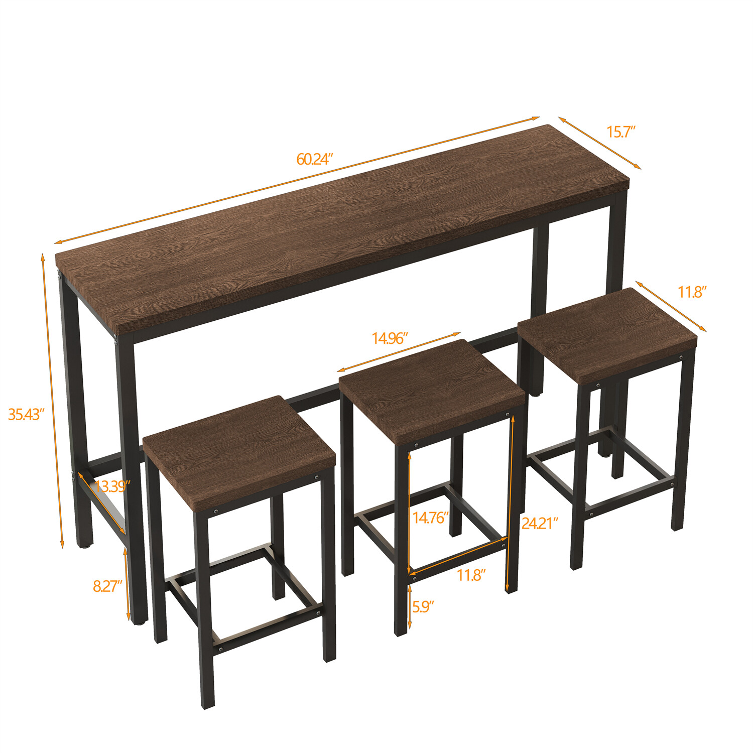 4 Piece Dining Table Set Table with 3 Stools Kitchen Breakfast Furniture US