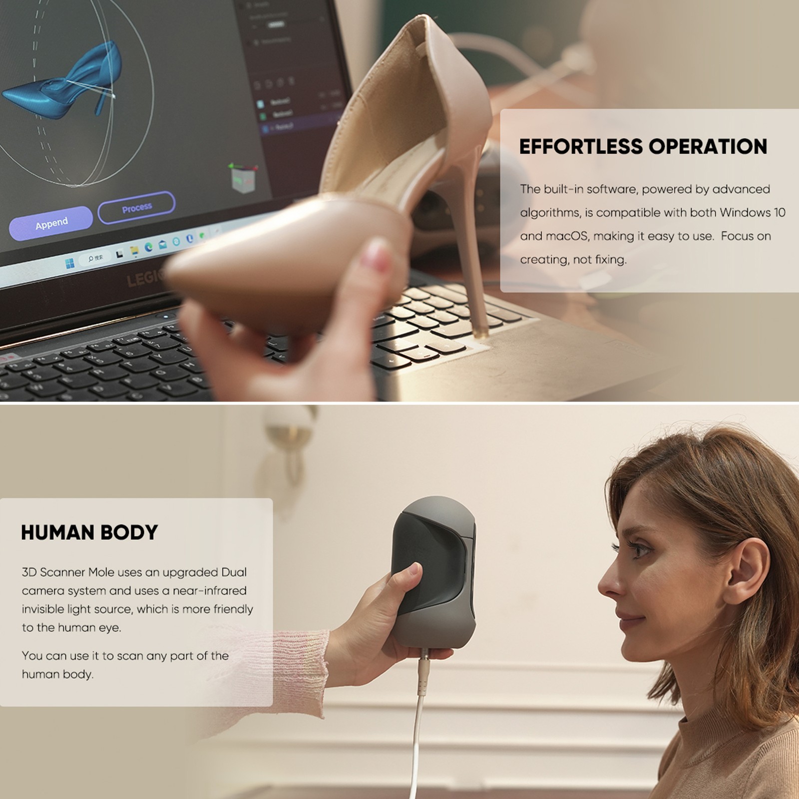 3DMakerpro Mole Handheld 3D Scanner For 3D Printer 0.05mm Accuracy & 0.1mm UJAY