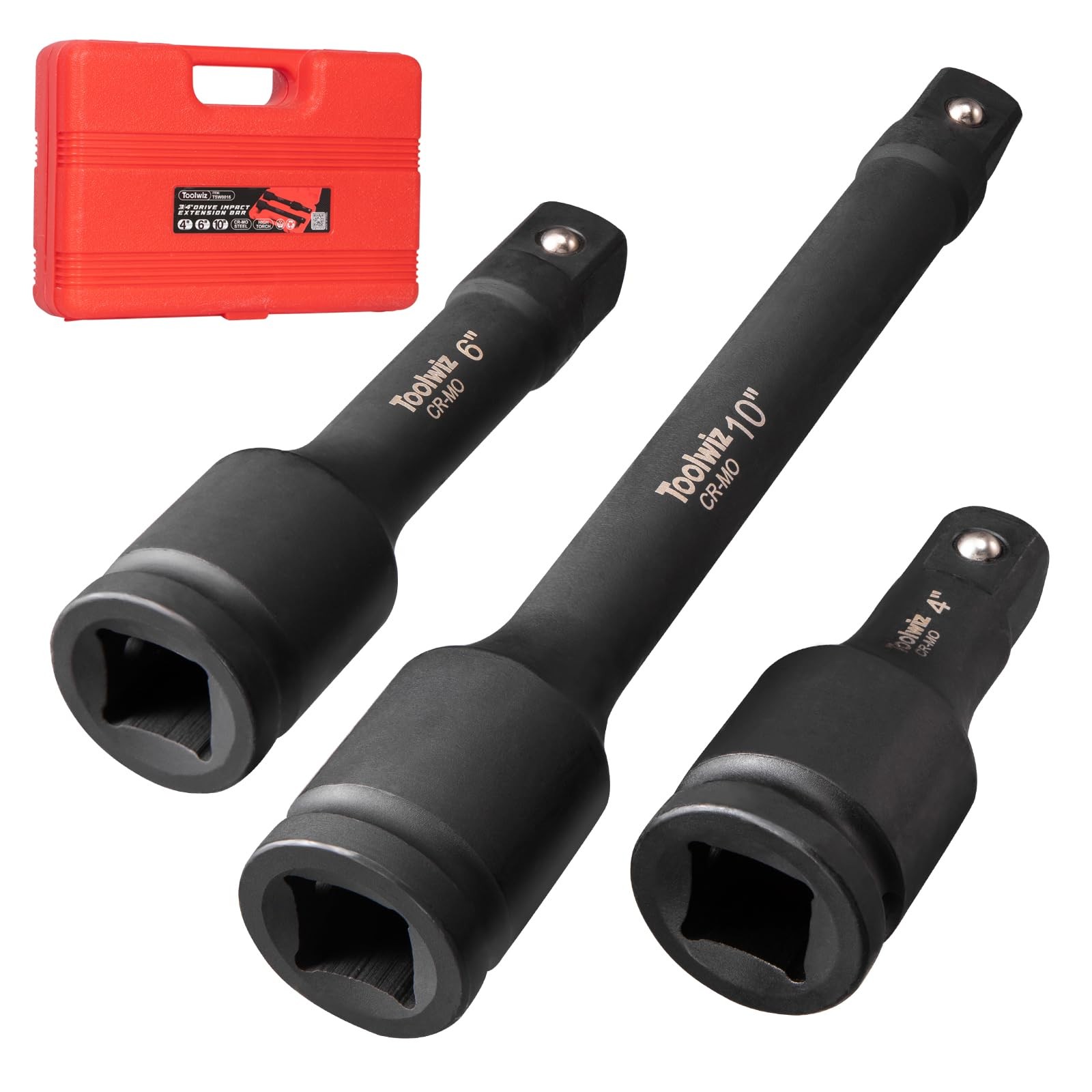 Toolwiz 3/4" Drive Impact Extension Bar 4", (4", 6", 10"), Black