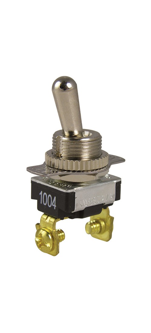 Toggle Switch, 120/240 VAC, SPST, Screw Terminal, Steel Housing Material Silver