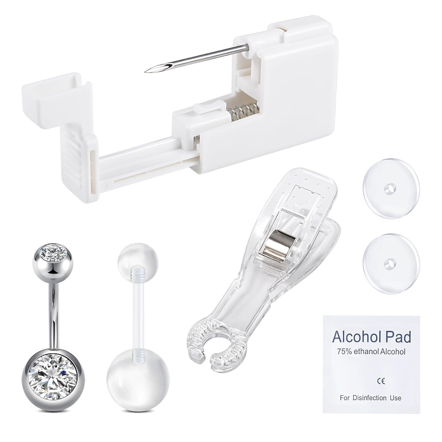 Belly Button Piercing Gun Kit - Silver Navel Piercing Gun