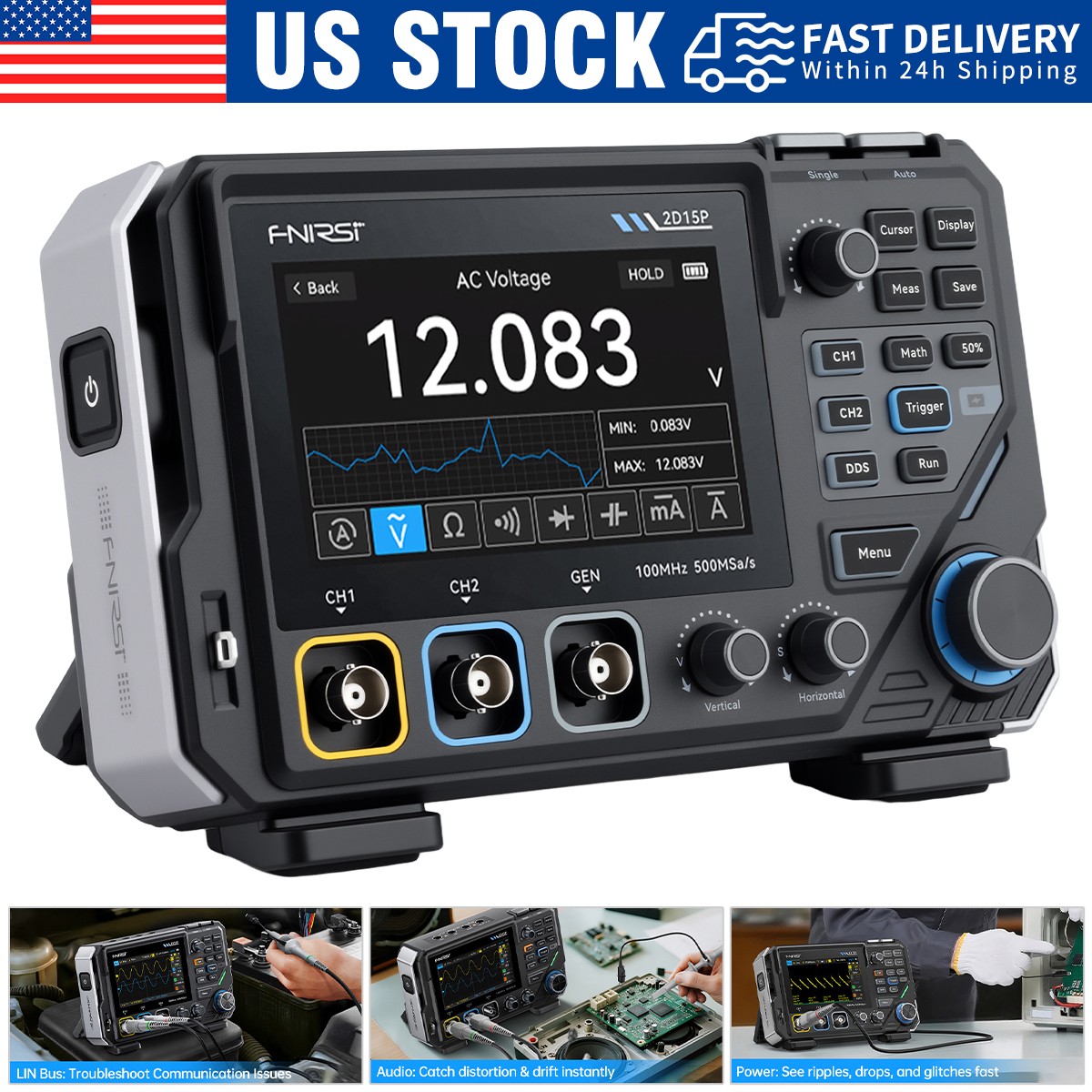 3 in 1 FNIRSI 2D15P 100Mhz Digital Oscilloscope Multimeter DDS Signal Generator