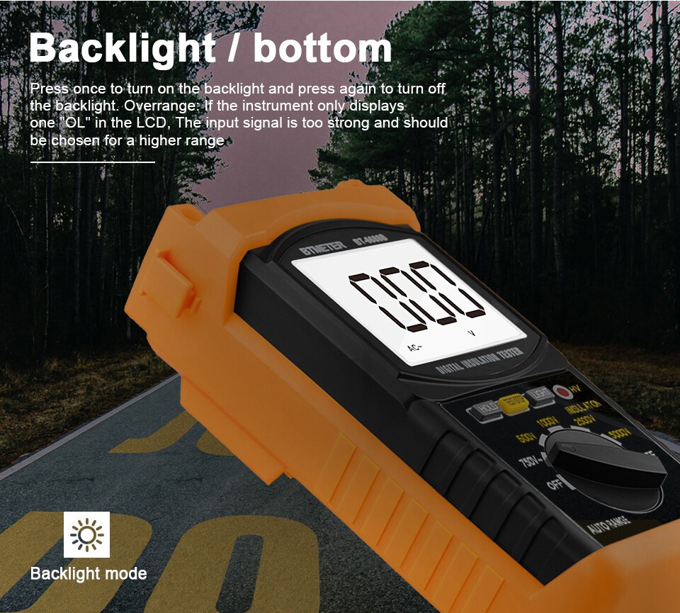Digital 5000V Insulation Tester Megohmmeter,200GΩ,Auto-Ranging, AC Voltage Test