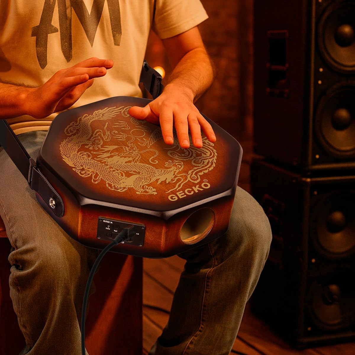 Octagonal Cajon Drum, Portable Hand Percussion Instrument with Detachable Strap