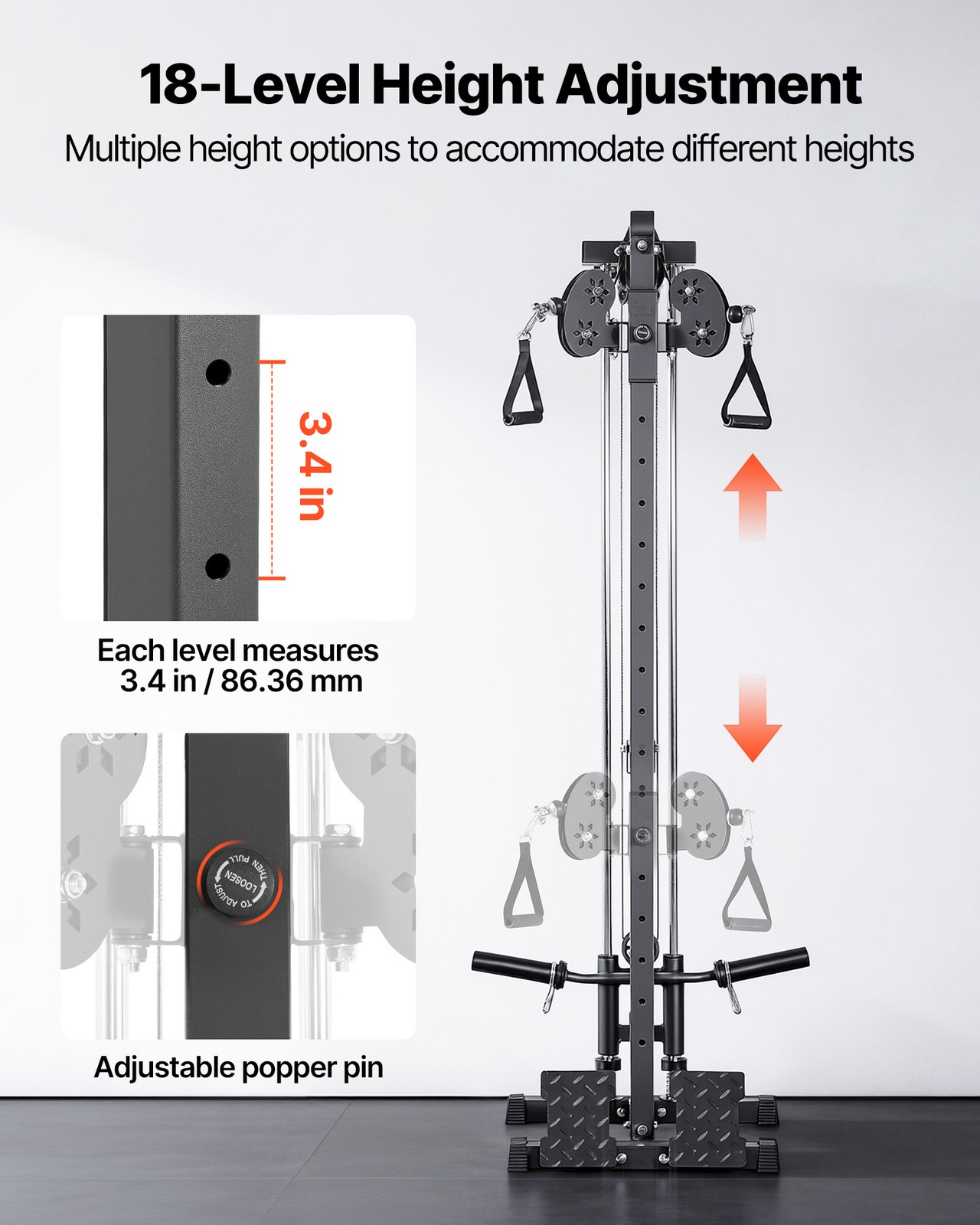 VEVOR LAT Pull Down Machine 3-in-1 Row Cable Machine with Wall-Mount Design