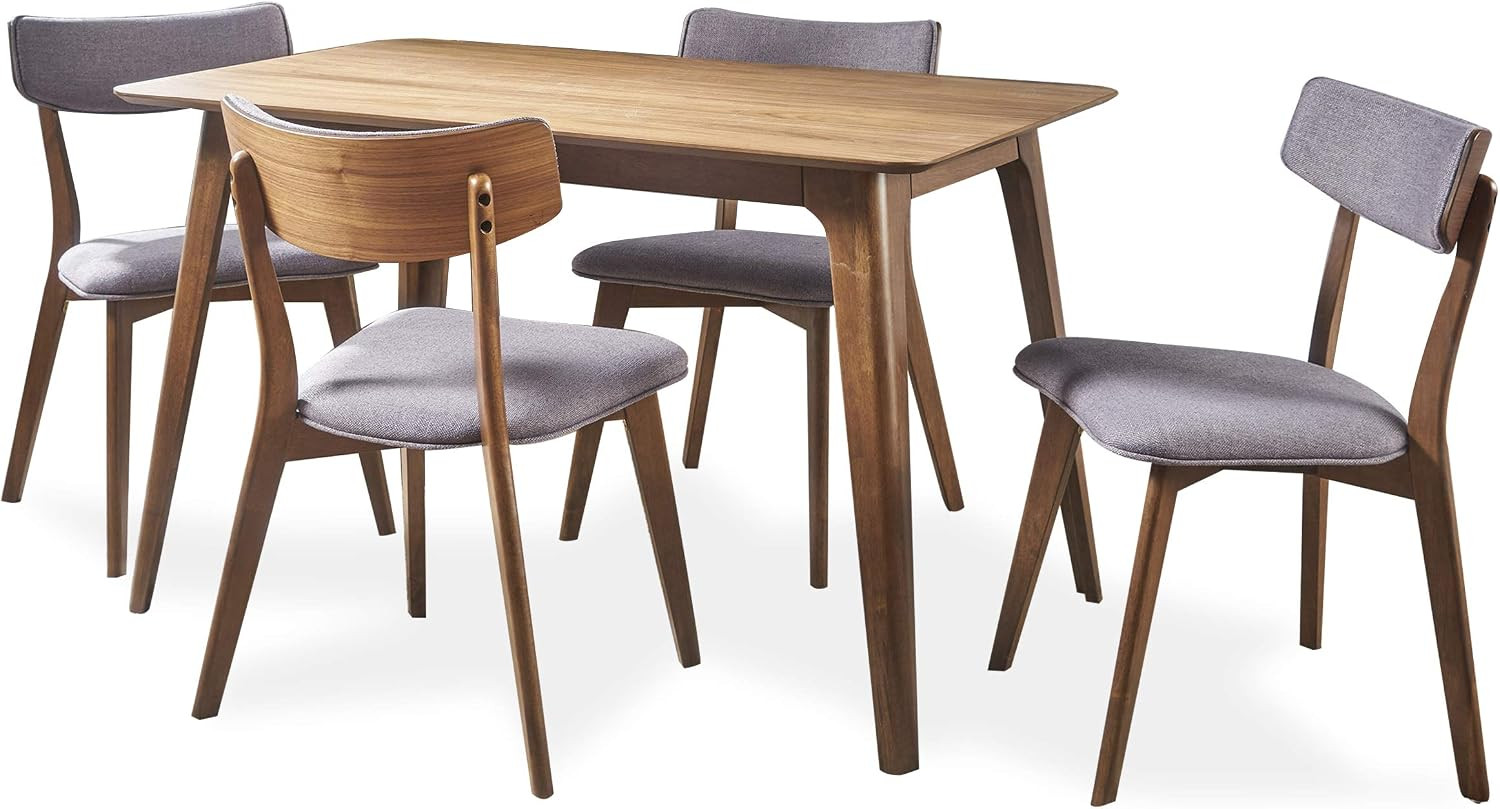 Christopher Knight Home Megann Mid-Century Wood Dining Set with Fabric Chairs, 5