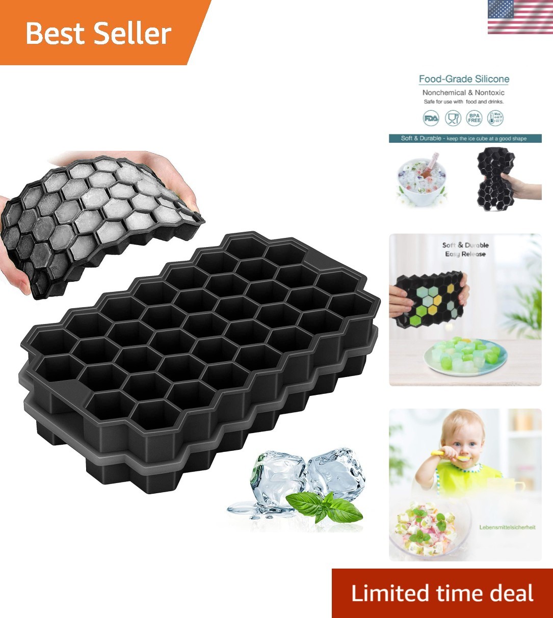 Reusable Hexagonal Ice Cube Trays - Dishwasher Safe, Perfect for Cocktails