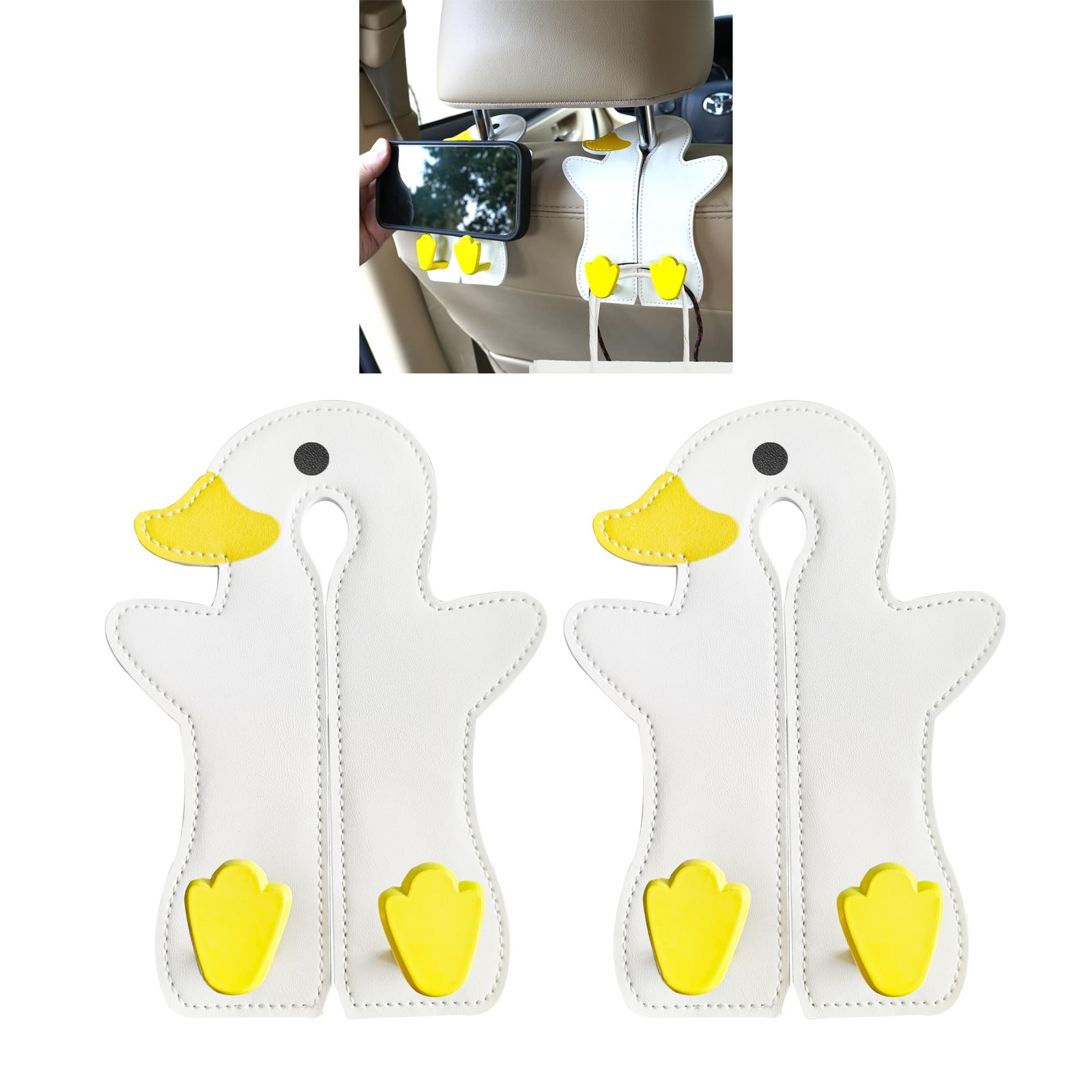 DUNGGLE Car Seat Back Hooks - Double Hook Headrest Hanger for Purse, White