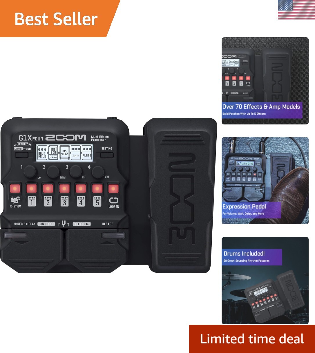 G1X FOUR Guitar Multi-Effects Processor with Expression Pedal, With 70+ Built...