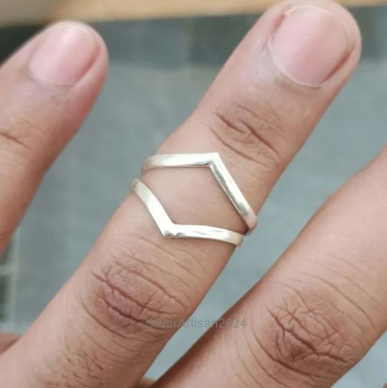 Sterling Silver Double V Ring Minimalist Stackable Birthday Ring All Size R 503