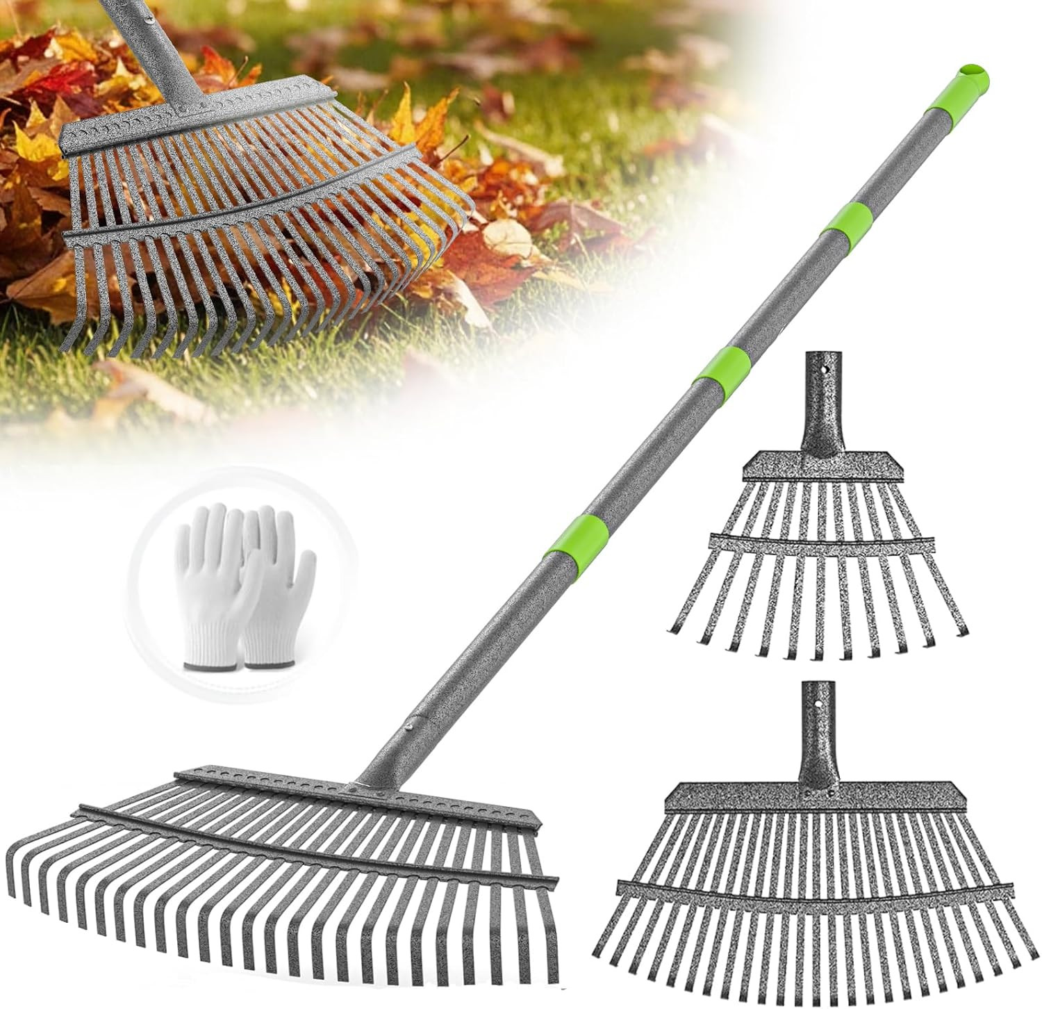 Leaf Rake for Leaves,36-73" Long Garden Rake,25 &11 Tines Heavy Duty Leaf Rake f