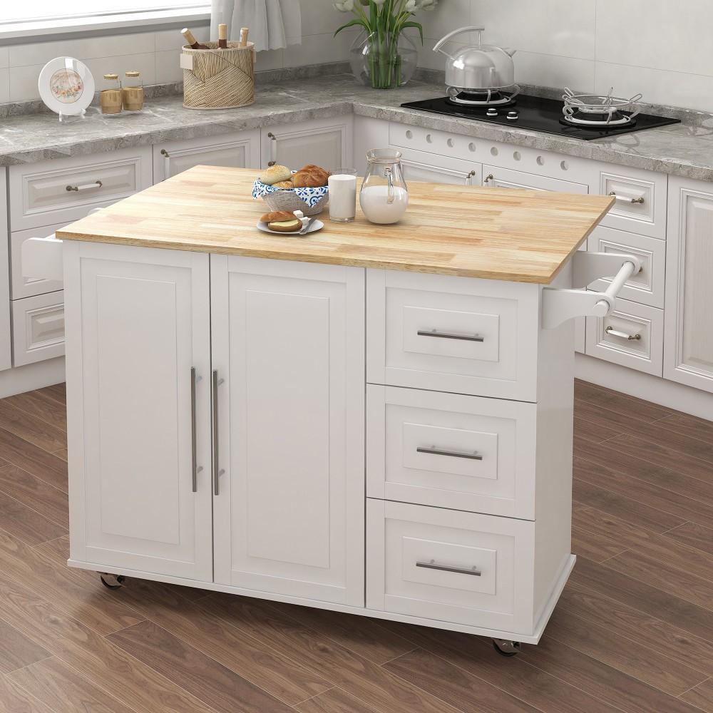 Kitchen Island W Spice Rack Towel Rack Extensible Solid Wood Table Top
