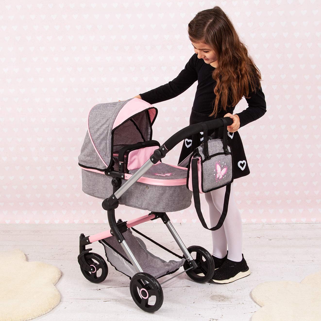 Coche Para Bebes Cochecito Para Niños Convertible Reversible Bassinet Pram Pink