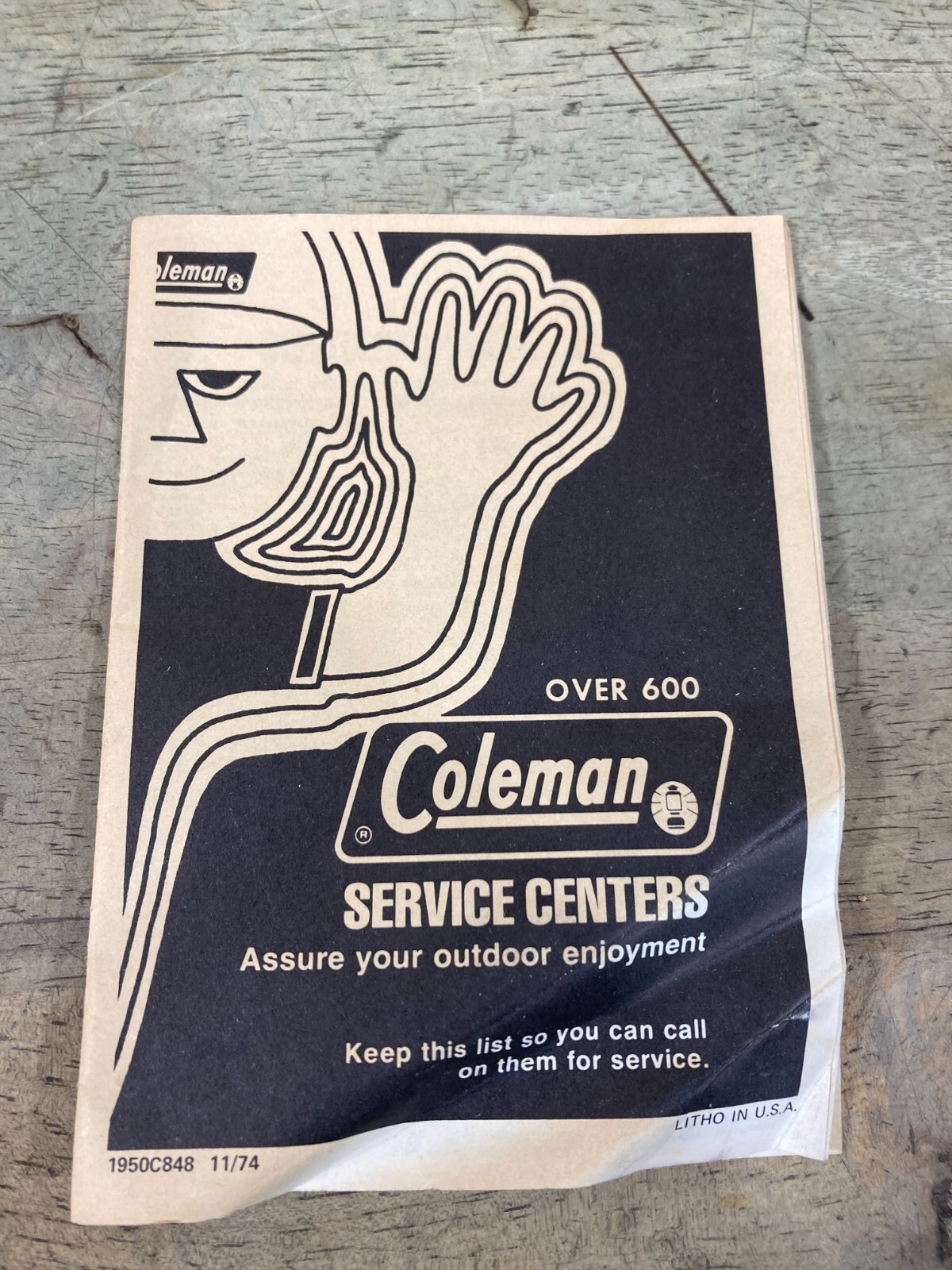 Coleman Service Center Pamphlet Insert - Creased - Discolored - circa 1974