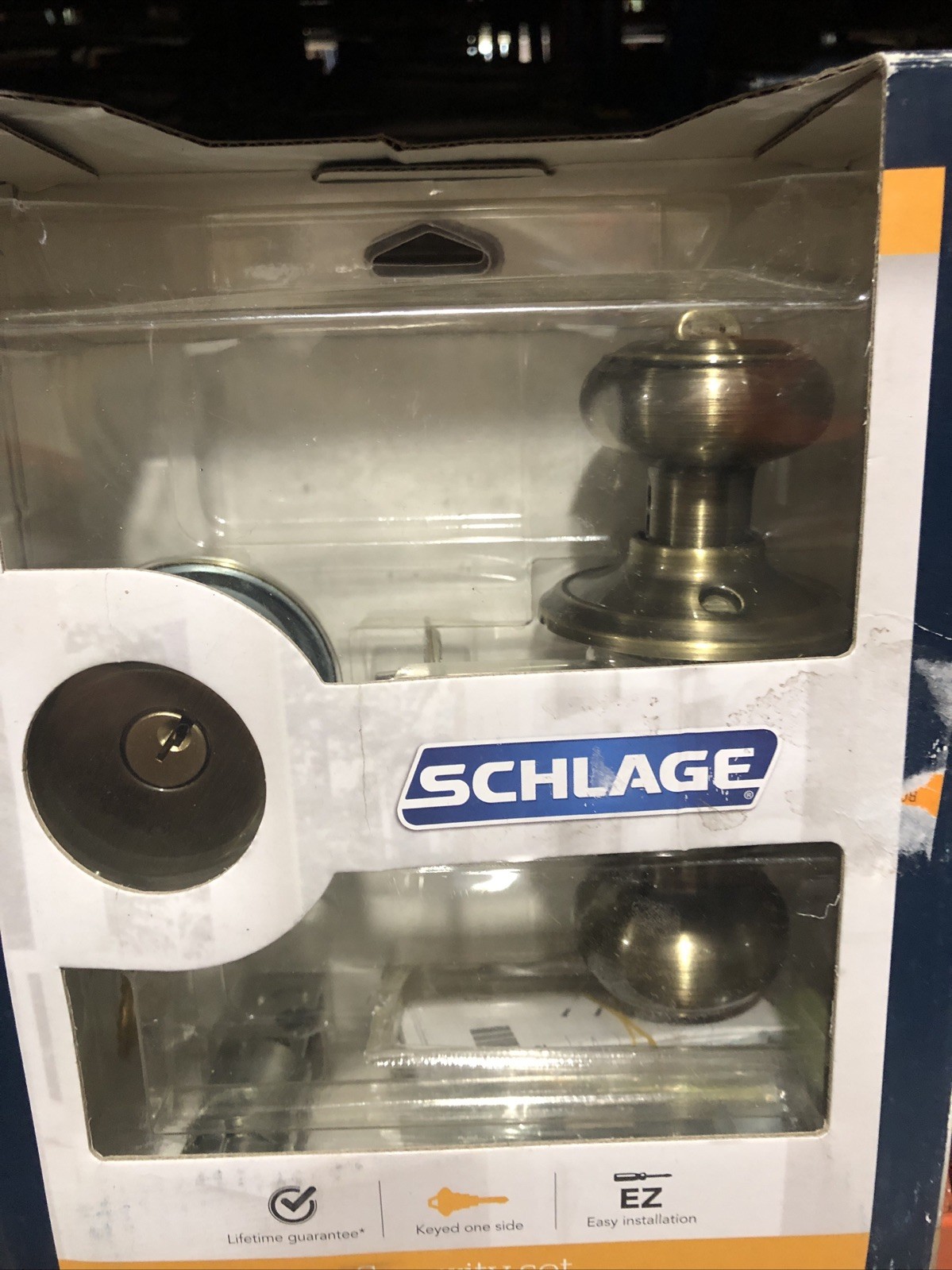 Schlage Georgian Antique Brass Keyed Entry Door Knob Deadbolt Combo  GEO 609