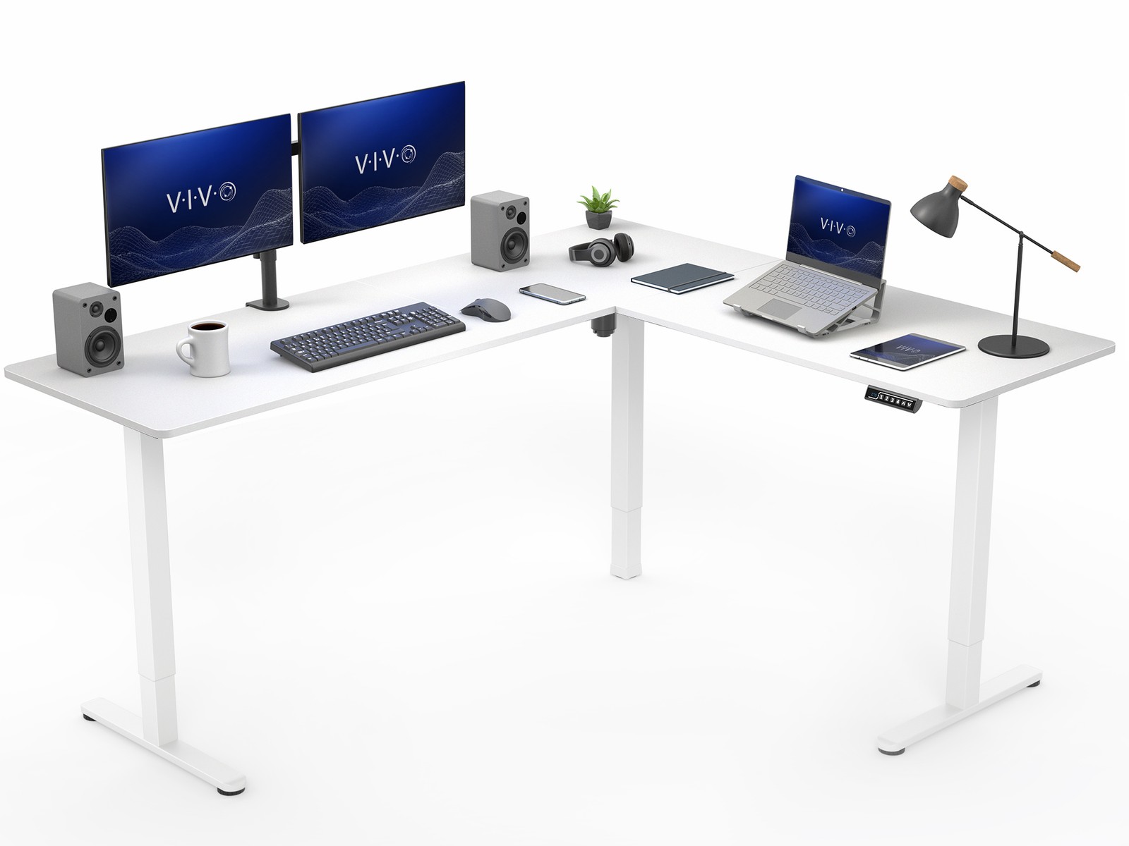 VIVO White Electric 75" x 63" Corner Standing Desk, L-Shaped Workstation
