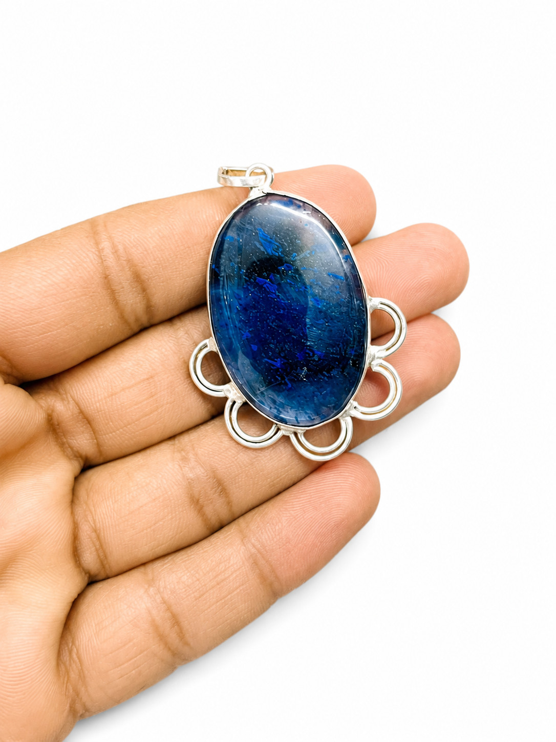 Natural Blue Apatite Pendant 925 Sterling Silver Oval Handmade Fine Jewelry