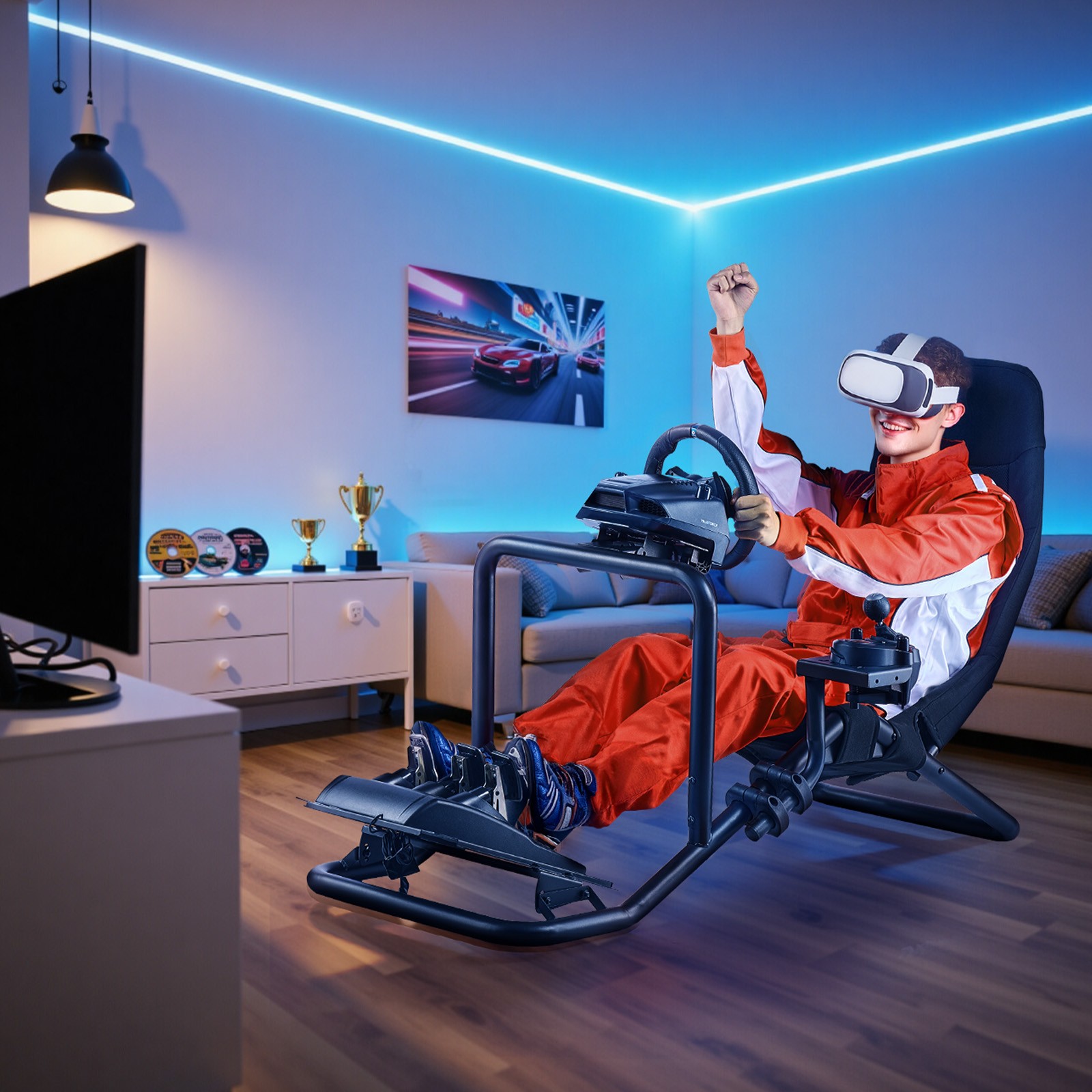 VEVOR Racing Simulator Cockpit Wheel Stand Integrated Fit Logitech Thrustmaster