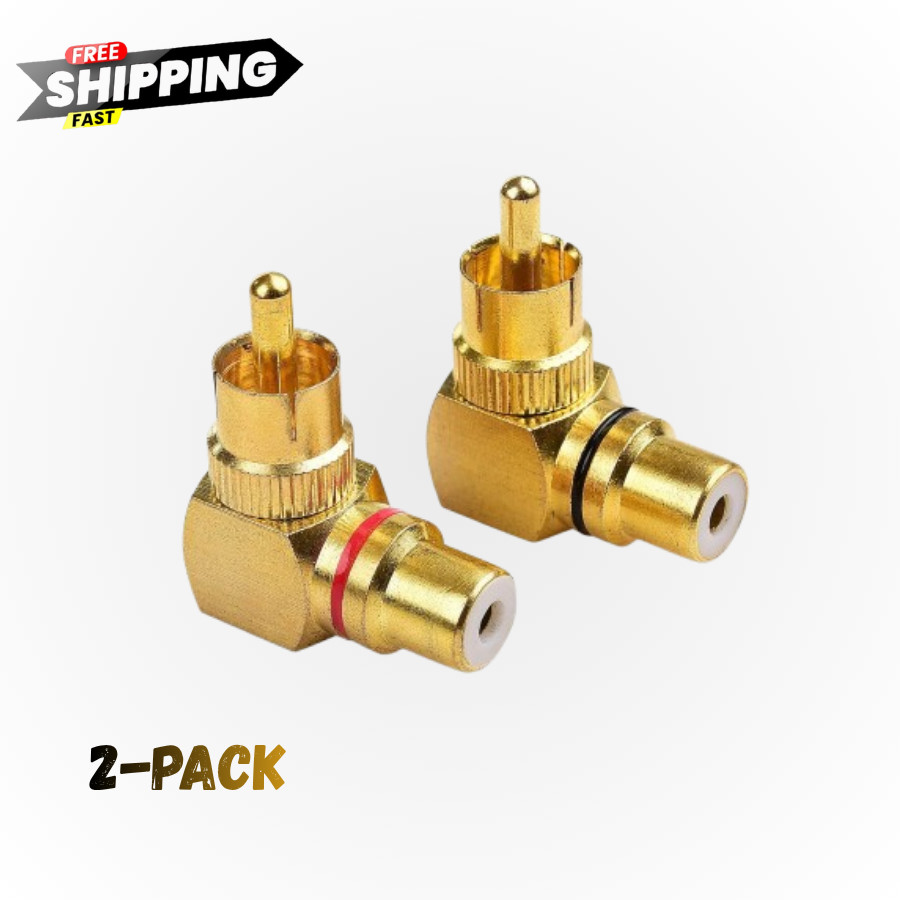 2 Pack Right Angle RCA Adapter 90 Degree Gold Plated Audio Video Connector Decor