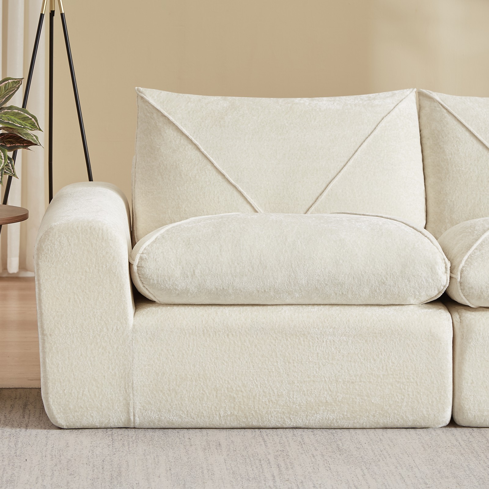 Chenille Combination Sofa with Foot Pedals, Beige, 2-Seat, Modern