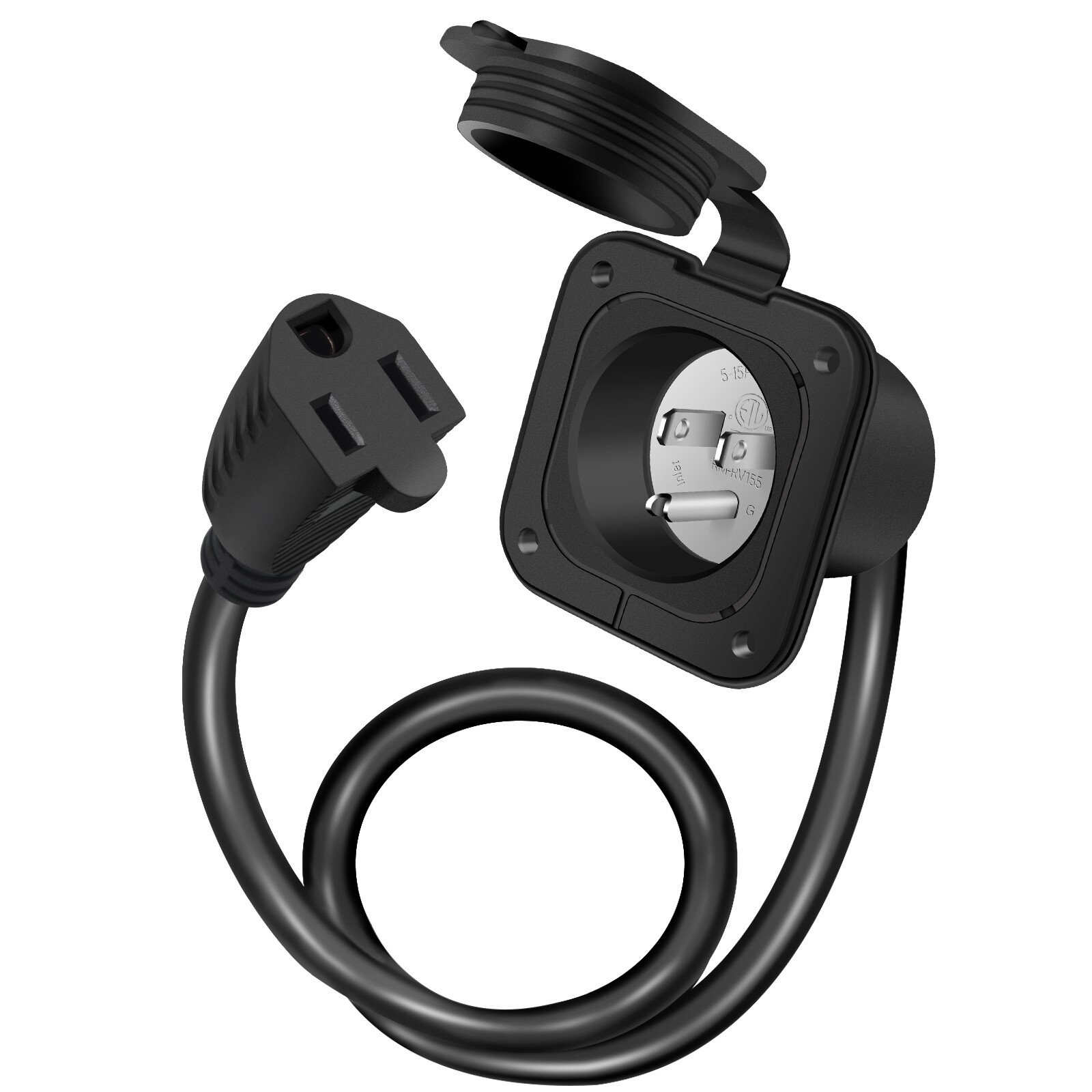 15A 125V AC Port Plug Power Shore Inlet Socket 18" Extension Cord for RV Camper