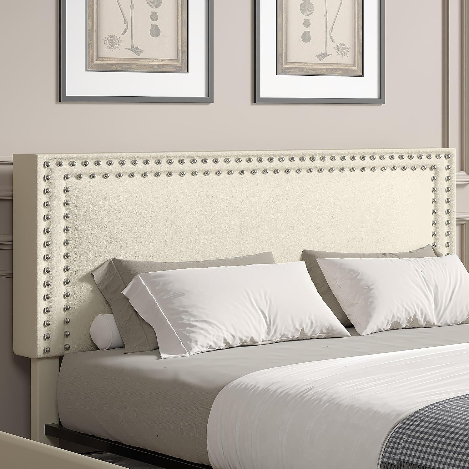 Full Size Upholstered Bed Frame with 4 Storage Drawers, Adjustable Velvet Rivet