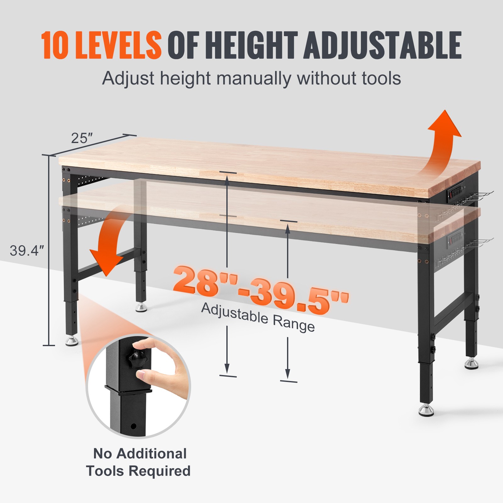 Uimoso Adjustable Height Workbench 72"L x 25"W Work Bench Table w/ Power Outlets