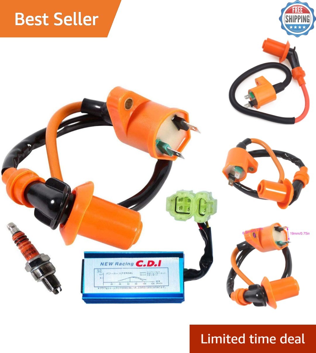 High Performance GY6 Ignition Coil & 6-Pin CDI for 50cc-150cc ATVs & Scooters