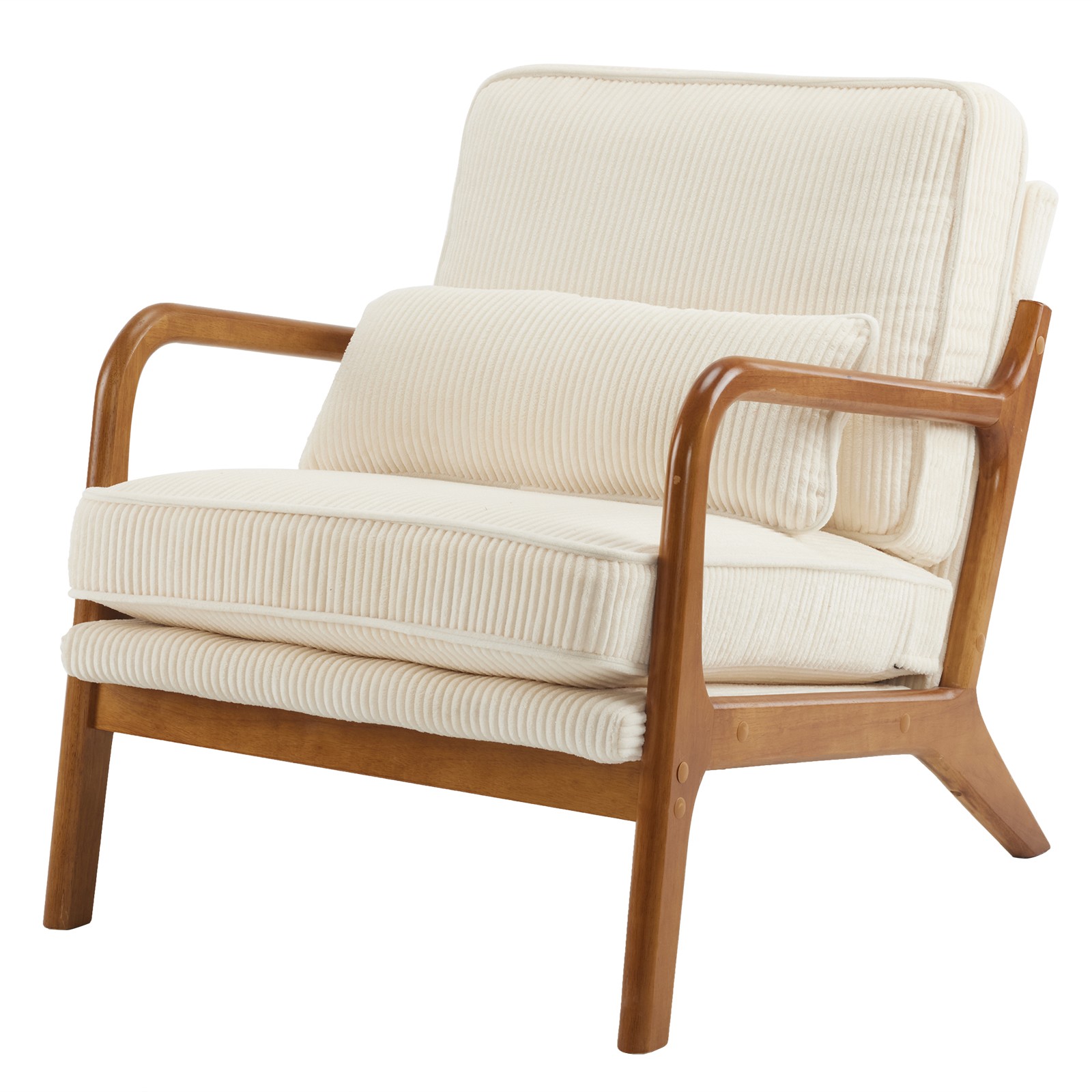 Off-White Corduroy Upholstered Indoor Lounge Chair (330LBS Weight Capacity)