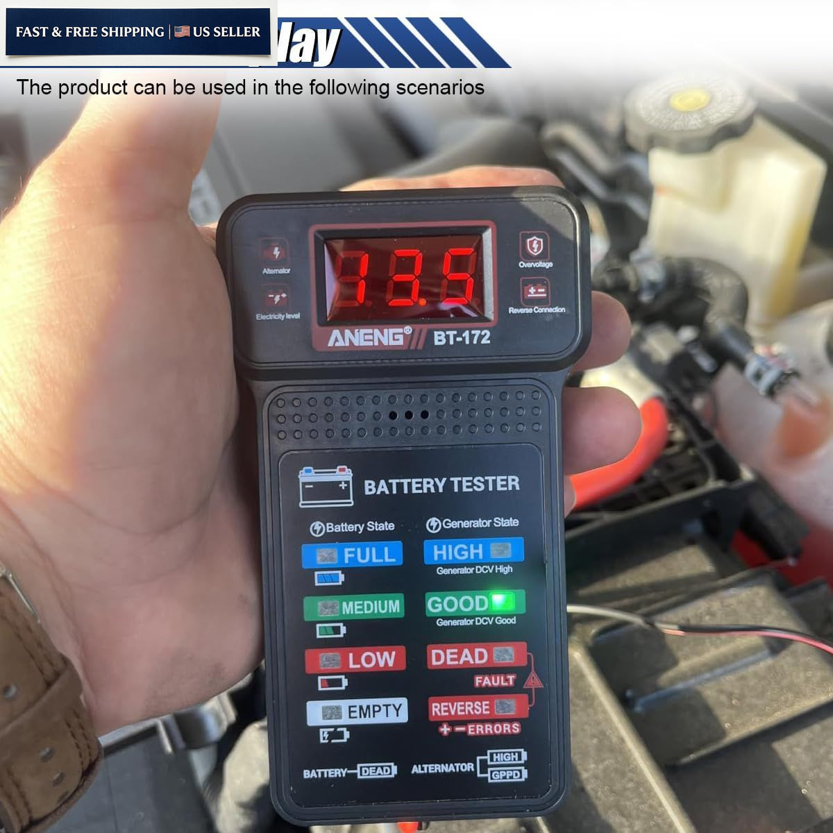 12V Car Battery Tester Load Digital Auto Alternator Analyzer LCD Display Tool