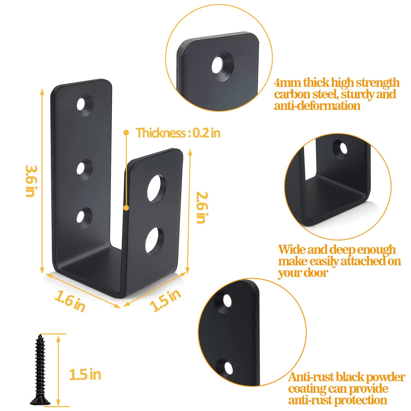 Door Barricade Brackets, 2 Pack 2x4 Brackets Black