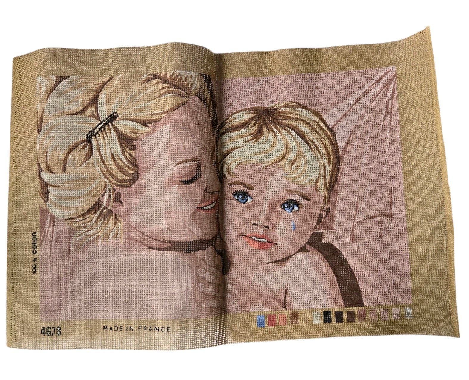 Needlepoint Canvas Mother & Child  France Blond Hair Baby Girl Blue Eyes 4678