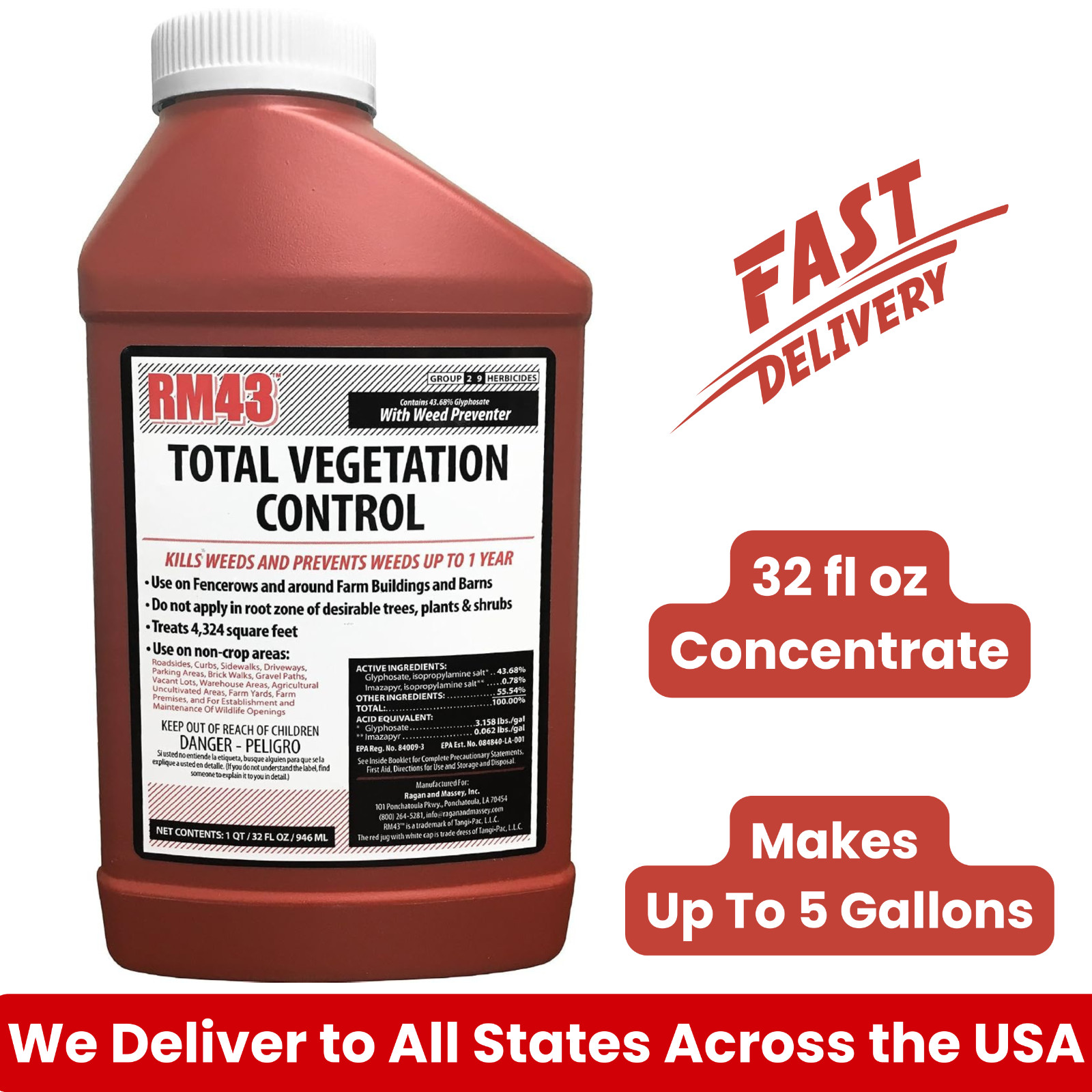 RM43 Total Vegetation Control Weed Preventer 32 oz Concentrate Makes 5 Gallons
