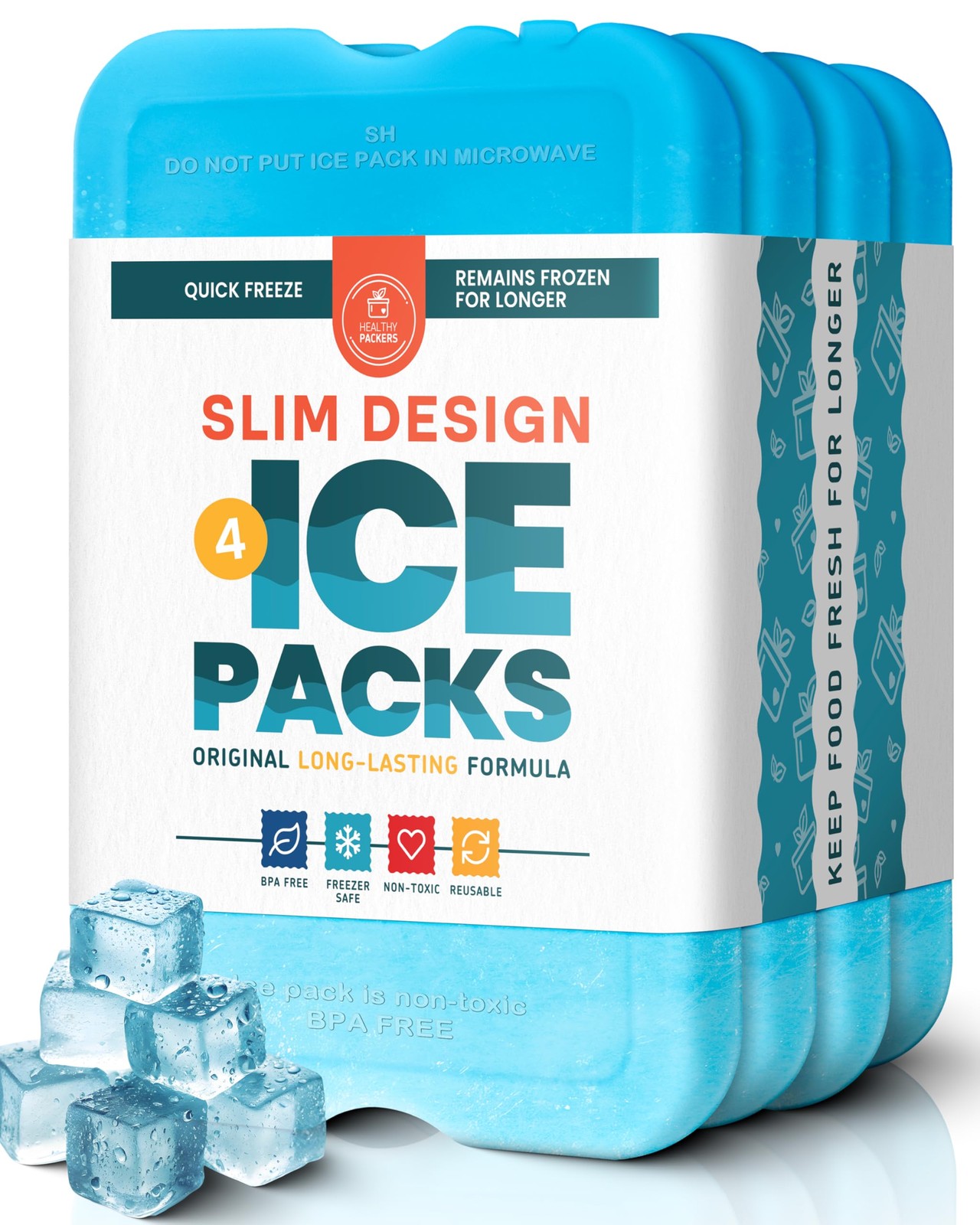 Healthy Packers Ice Packs for Lunch Boxes & 4 Pack (Blue), Blue (4 Pack)