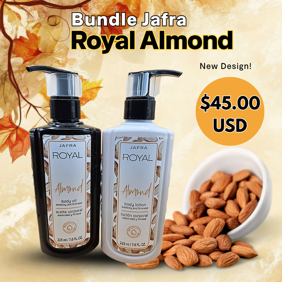 2 Set - Jafra Royal Almond Body Oil and Lotion 7.6 FL OZ - NEW DESIGN