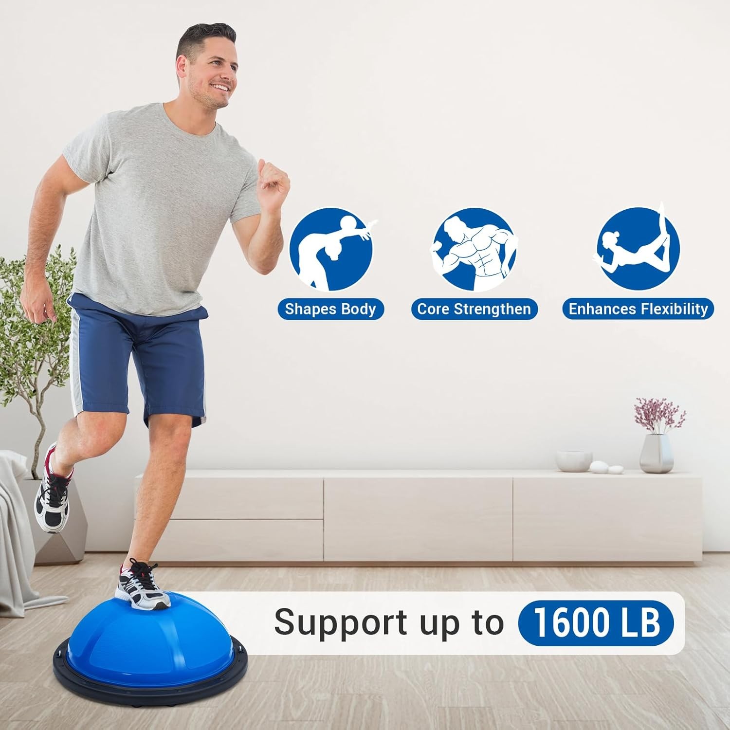 23" Half Exercise Ball Trainer Yoga Balance Stability Ball Resistance Band New