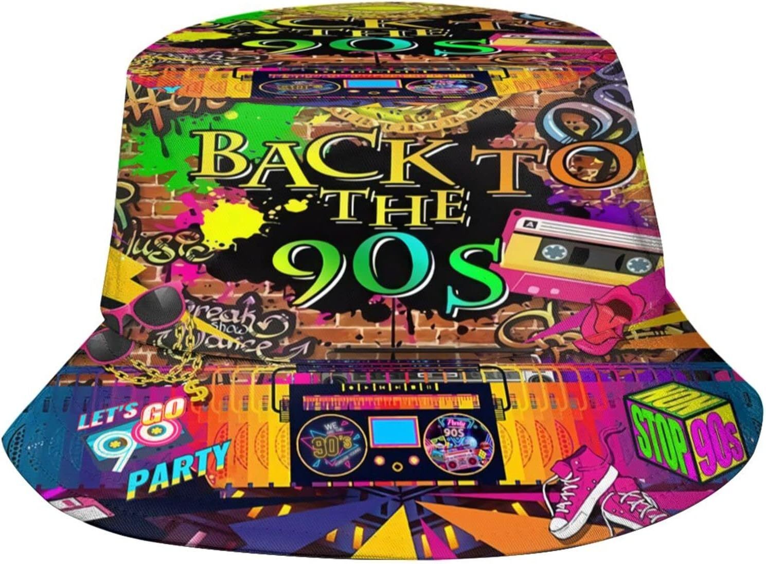 Retro 80s 90s Bucket Hats for Men Women Summer Travel One Size-Large, Black-2