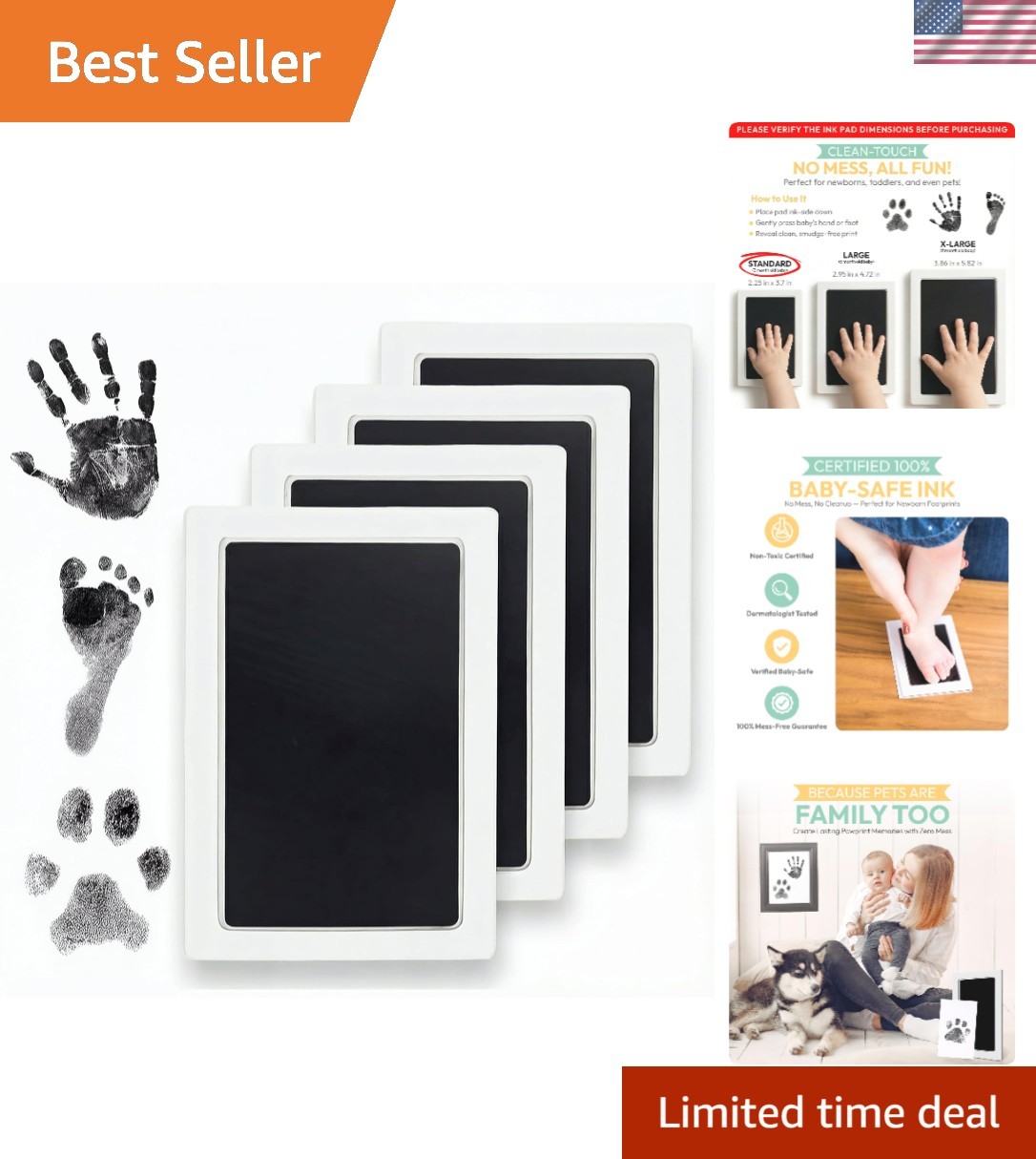 Keepsake Baby Hand & Foot Stamp – Safe Inkless Imprints | 4 Pack, Black Color