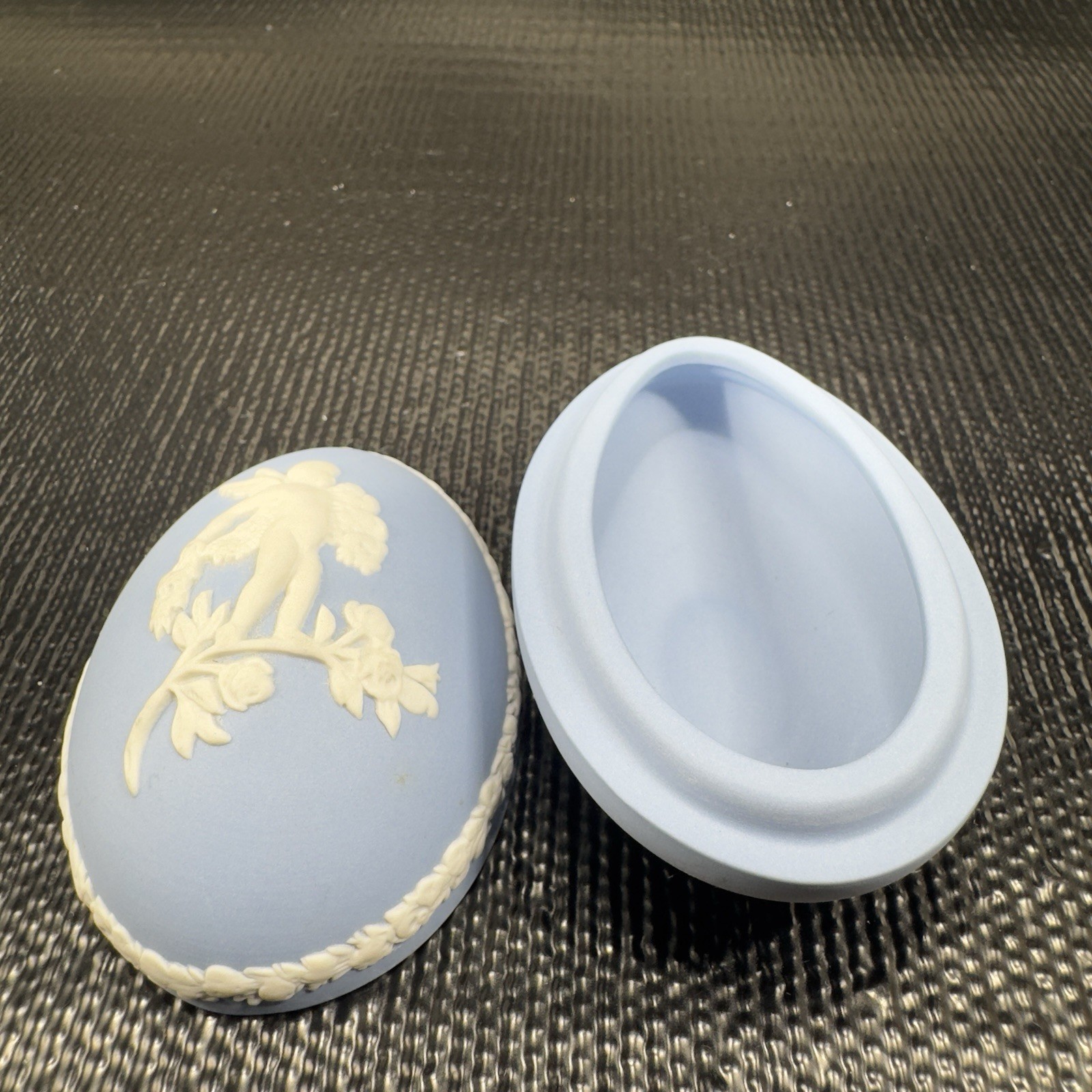 Wedgwood Blue White JasperWare Egg Lidded Trinket Box England Container Pill Box