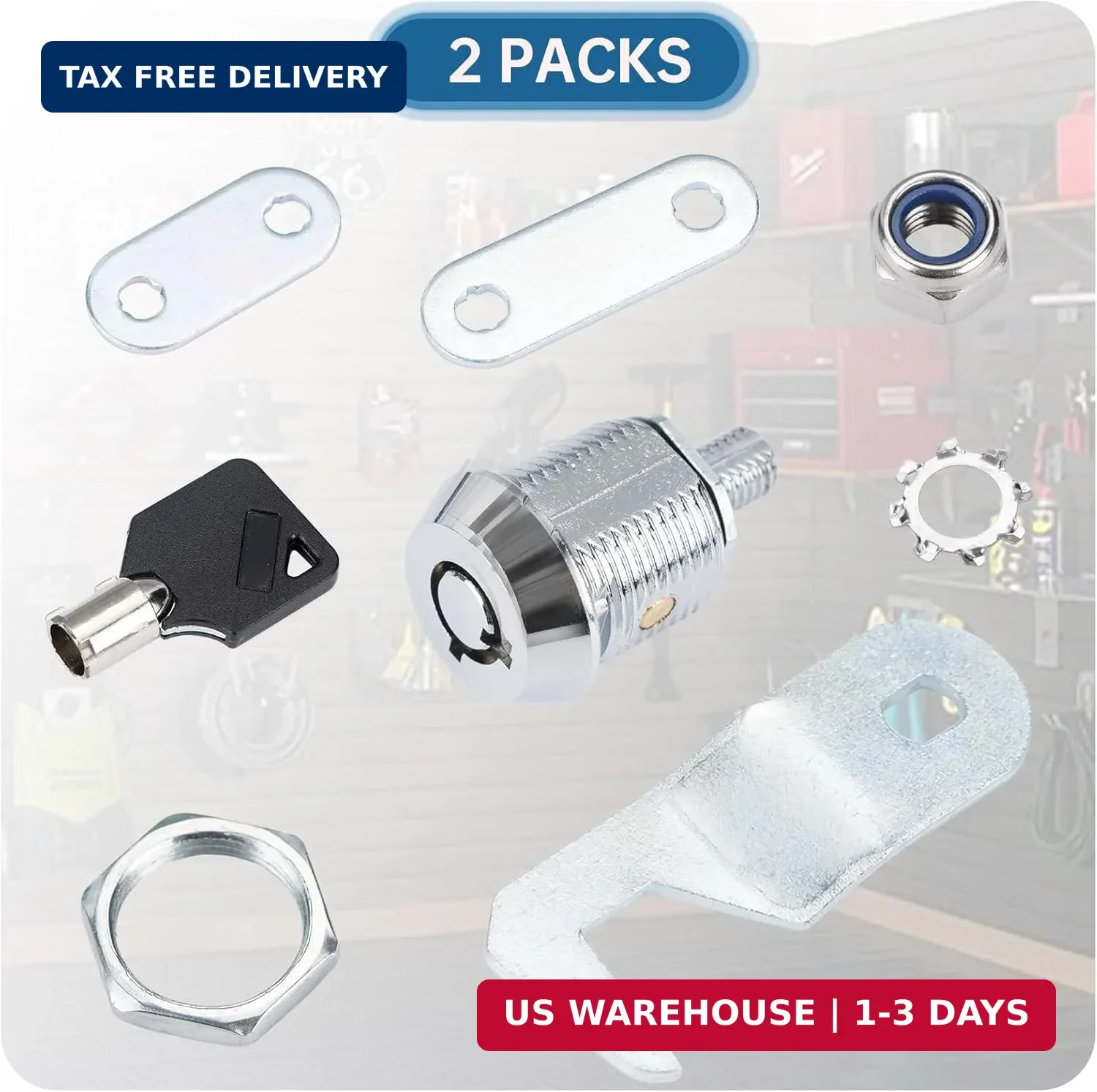 Silver Tool Box Locks with Keys for Craftsman, 5/8" Cam Lock Replacement, 2 Sets