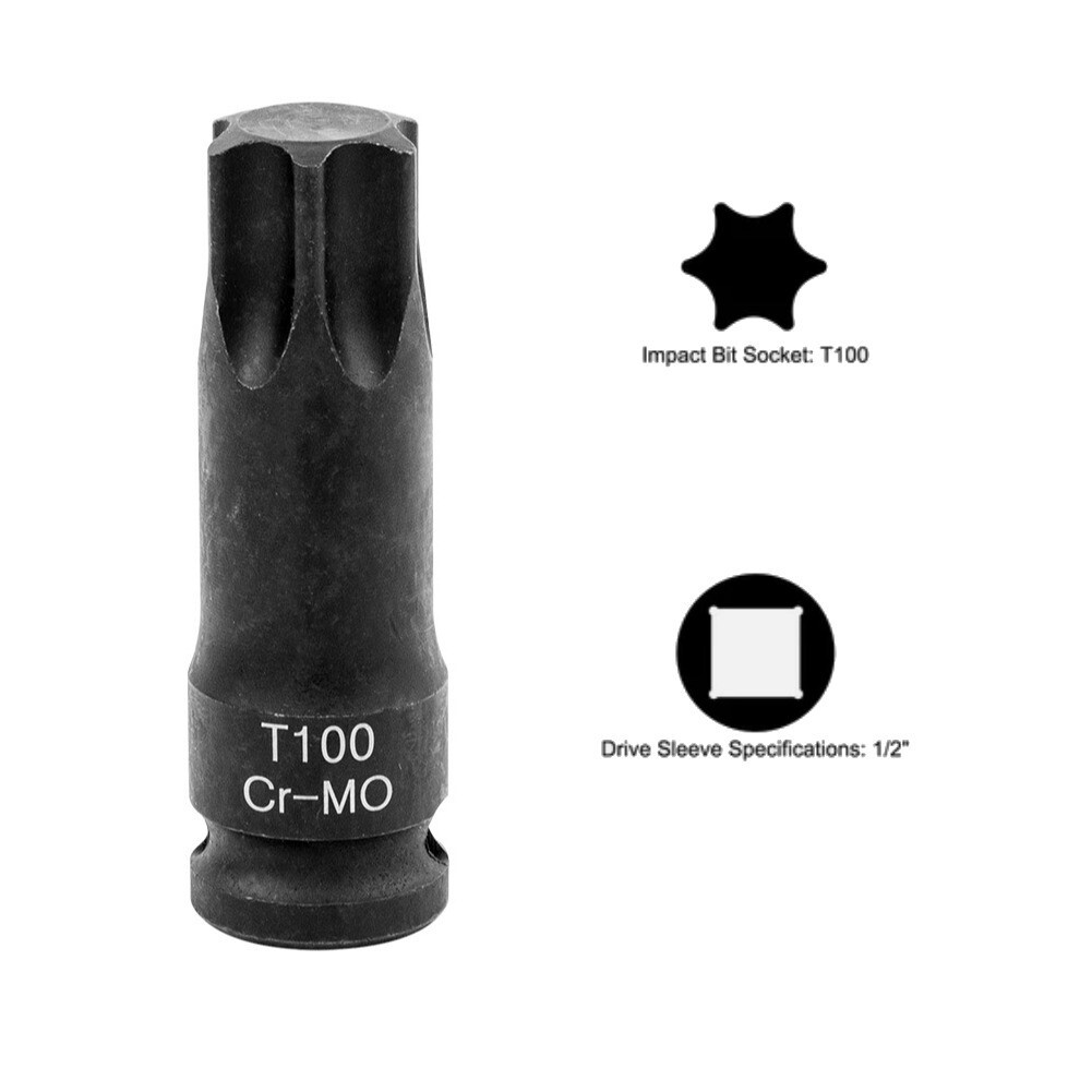 T100 Torx 6 Point Socket Adapter Set 1/2”Drive Impact Bit Socket Adapter Tool