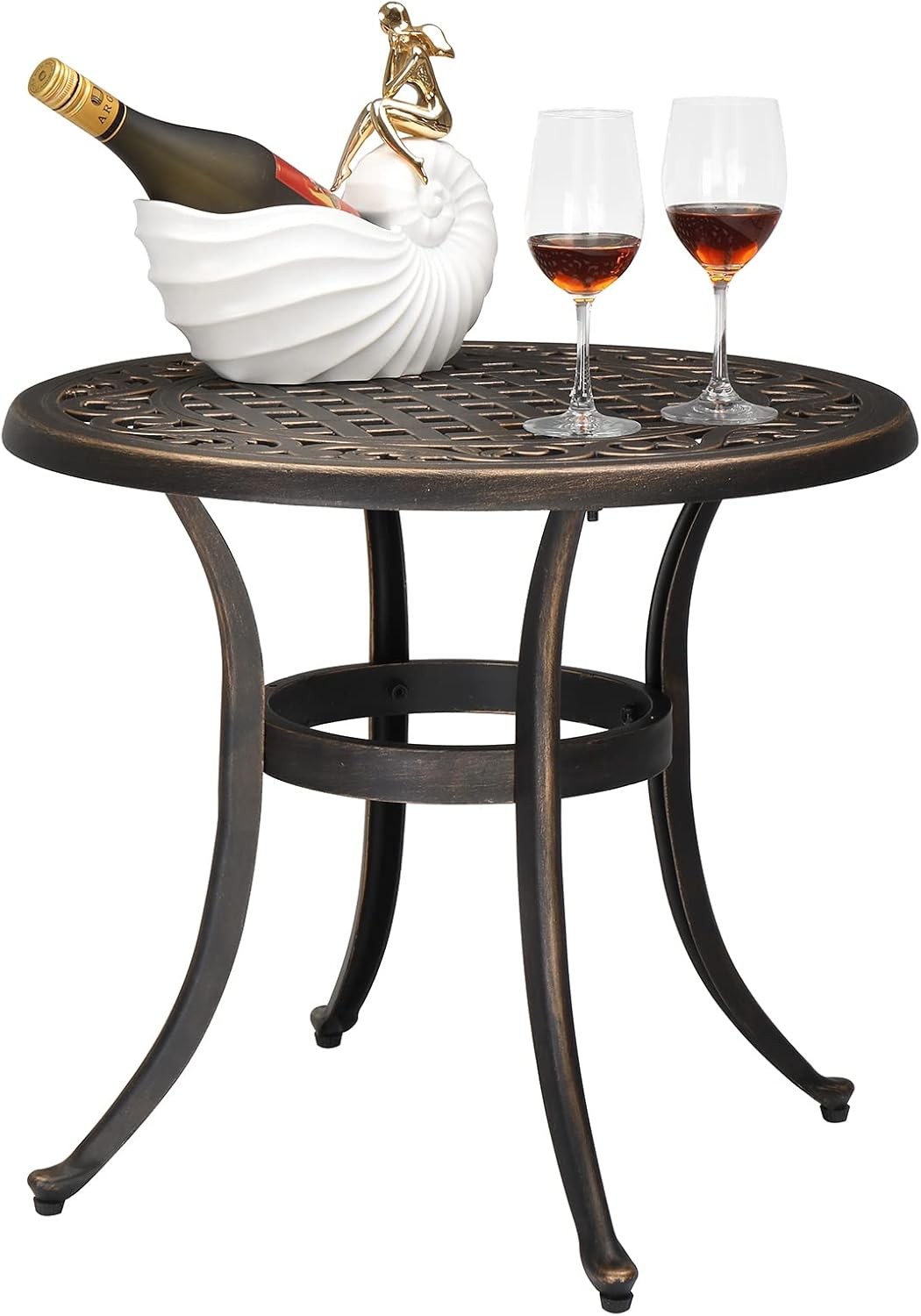 All Weather Round Patio, 24” Cast Aluminum Outdoor Side Table