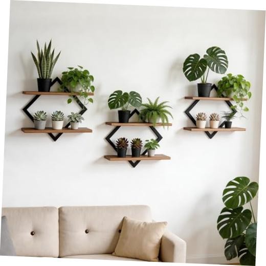 Set of 3 Floating Shelves for Wall Planters for Indoor Plants Wall 3 Pack Brown