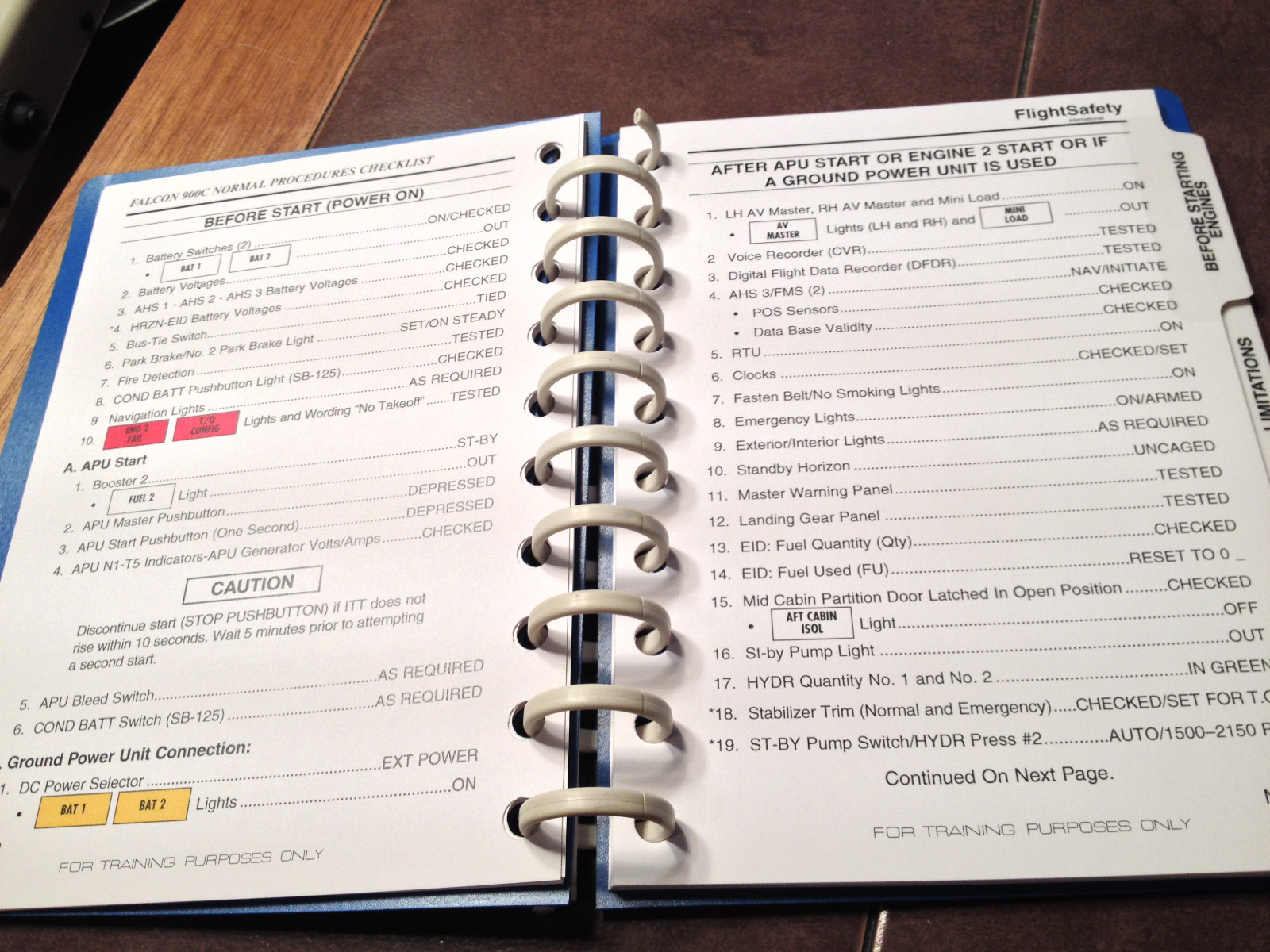 Falcon 900C Normal Procedures Pilot Checklist