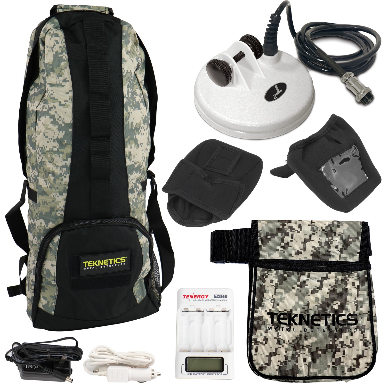 Teknetics T2 Accessory Bundle – 5" DD Coil, Camo Pouch, Backpack & More