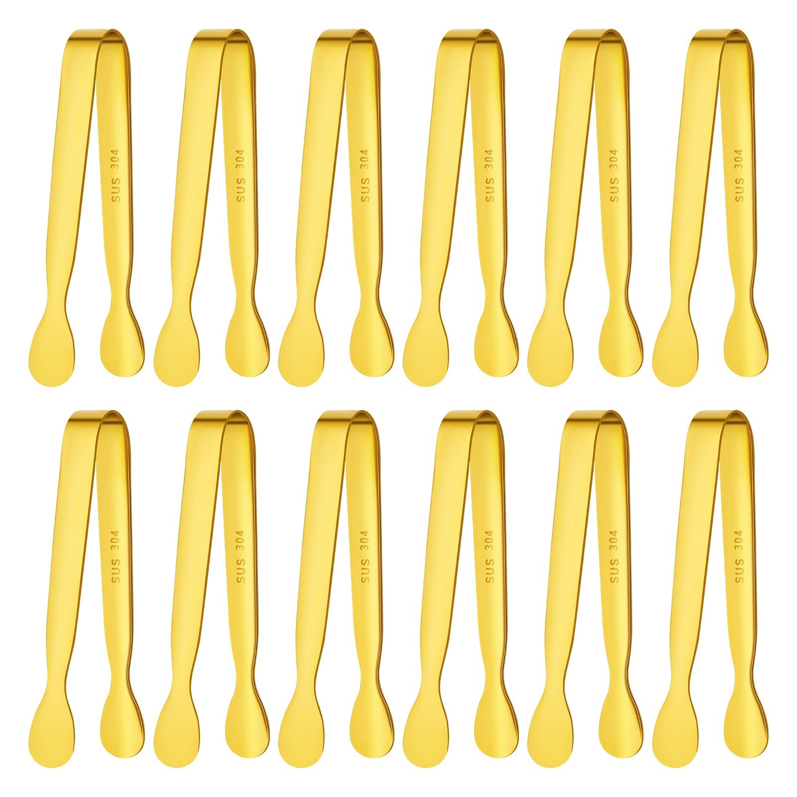 12 PCS Mini Serving Tongs 4.3 Inch 304 Stainless Steel Gold Ice Tongs Party